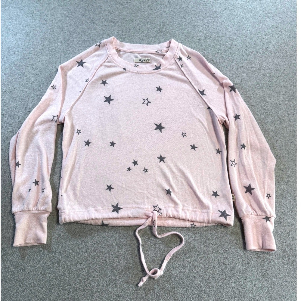 UGG Star Print Sweatshirt Women XS Light Pink Excellent Drawstring Hem Raglan